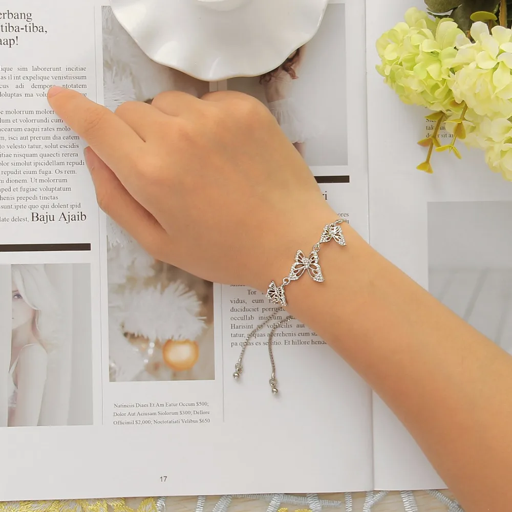 Очаровательные браслеты MINHIN с бабочкой для женщин, регулируемый браслет-цепочка на запястье, роскошные свадебные ювелирные изделия, циркониевый браслет для женщин