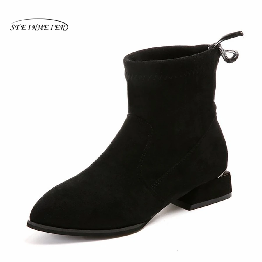 

Steinmeier Fashion Suede Leather short Boots For Women Faux Suede Flat Mid-Calf Boots winter Women Boots Black Shoes