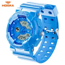 HOSKA Fashion Sports Electronic Watches Students Outdoor Dual Display Luminous Watches Silicone Strap