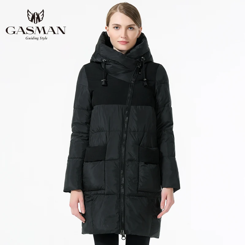 GASMAN Зимняя женская куртка пуховик женский зимний с капюшоном теплая куртка с длинным рукавом Женское пальто - Цвет: black
