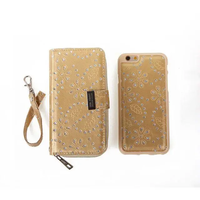Блеск листьев Магнитная съемный чехол для телефона кожаный чехол карты молнии бумажник для iPhone 7 6 s 6 плюс для Samsung Galaxy S7 s7edge