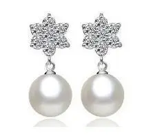 

2015 New arrival fashion high quality pearl shiny zircon crystal 925 sterling silver ladies`stud earrings wholesale jewelry