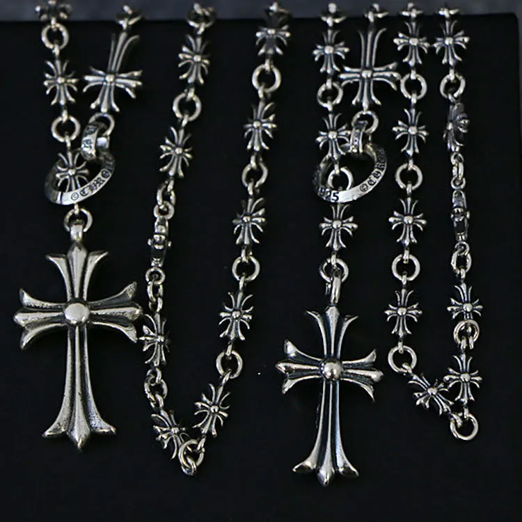 

925 Sterling Silver Cross Necklace men's Long Sweater Chain Female Clavicle Personality Retro Punk Pendant Creative Jewelry