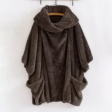 Женская Повседневная однотонная водолазка большой плащ с карманами пальто винтажное пальто оверсайз женские шубы из искусственного меха женская зимняя куртка#713