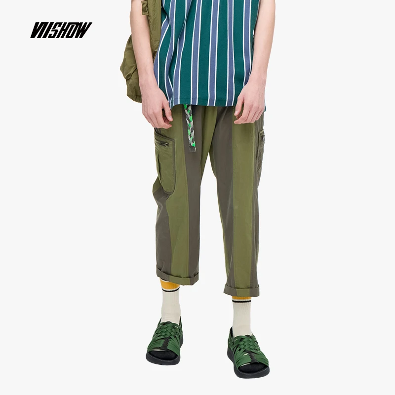 VIISHOW 2019 Summer new casual pants men men's nine pants striped stitching youth pants male Army Green trousers KC1120192
