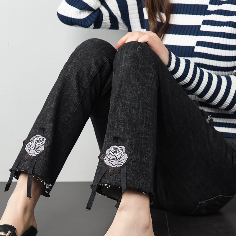 

Flare Jeans Women Fashion High Waist Patchwork Boot Cut Jeans Denim Pants Elastic Trouser slim high waist ripped jeans for women