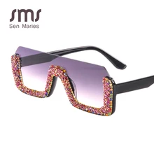 Роскошные квадратные солнцезащитные очки с кристаллами для женщин, фирменный дизайн, полуоправа, негабаритные стразы, солнцезащитные очки, мужские очки для женщин, UV400