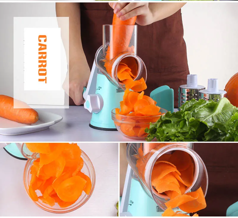 Eworld новая терка для моркови, лука, овощерезка для кухни, круглая мандолина, овощерезка с 3 лезвиями из нержавеющей стали, кухонный инструмент