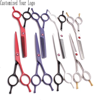 

1Pair 5.5" Engrave Brand Japan Stainless Straight Scissors Thinning Shears Pet Scissors Professional Grooming Scissors Set C1012