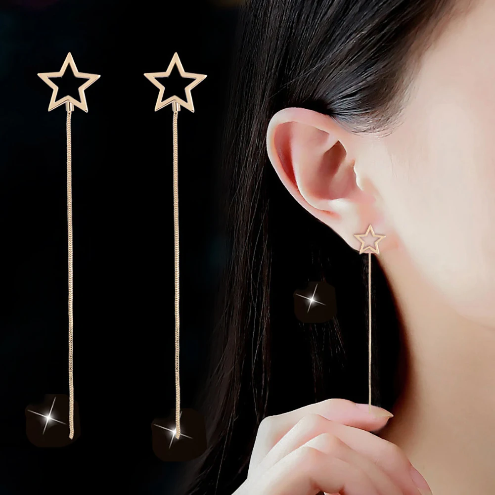 

Girl Cute Five-pointed Star Dangle Earring Long Linear Ear Rings Drop Jewelry