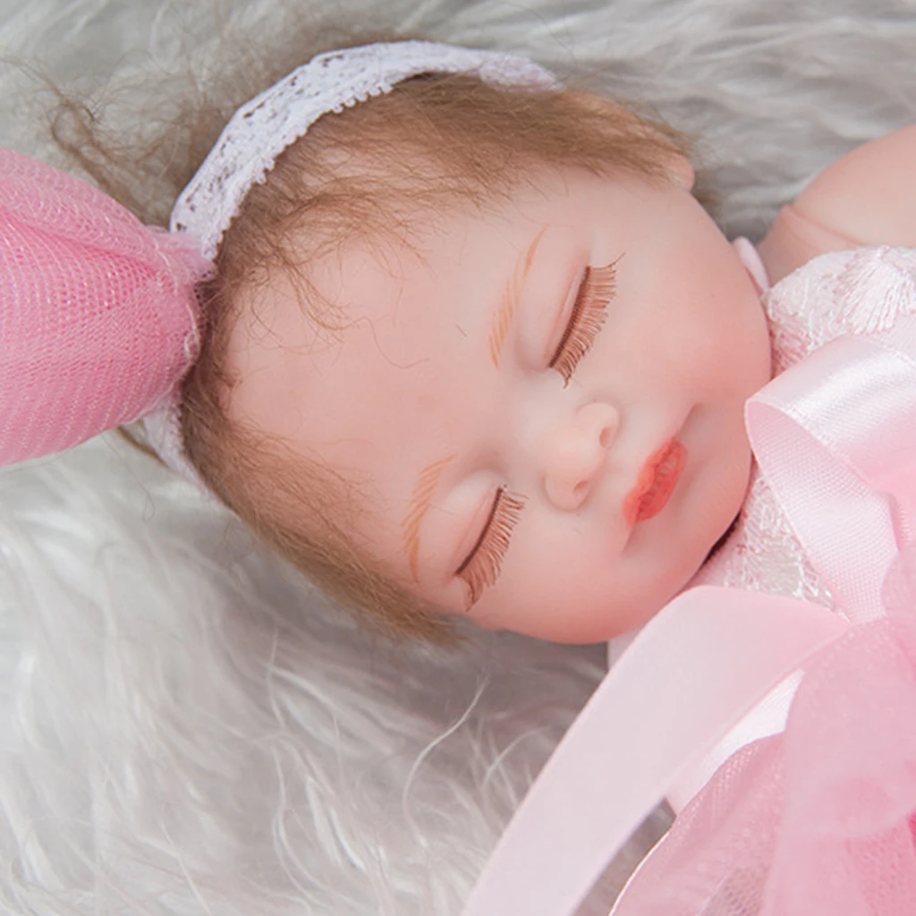 Silicone Vinyl Reborn Girl Doll Fake Toddler Dress in Clothes - Rooted Mohair Hair, Hand-drawn Nails, Real Gentle Touch