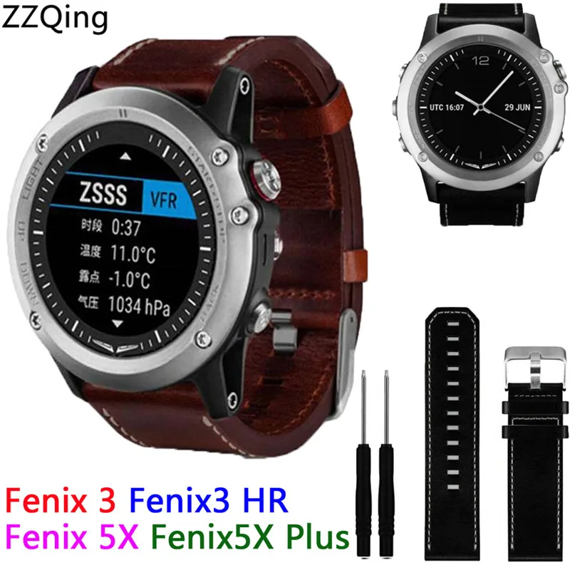 

For Garmin fenix 3/Fenix 3HR / Fenix 5X /fenix5x plus watch strap bands 26mm watchband leather watchbands GPS bracelet ZZQing