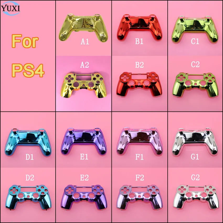 

YuXi Chrome Case Front back / Upper Lower Cover Housing Shell for Sony PS4 DualShock 4 Controller Gamepad. JDM-001 V1 Version