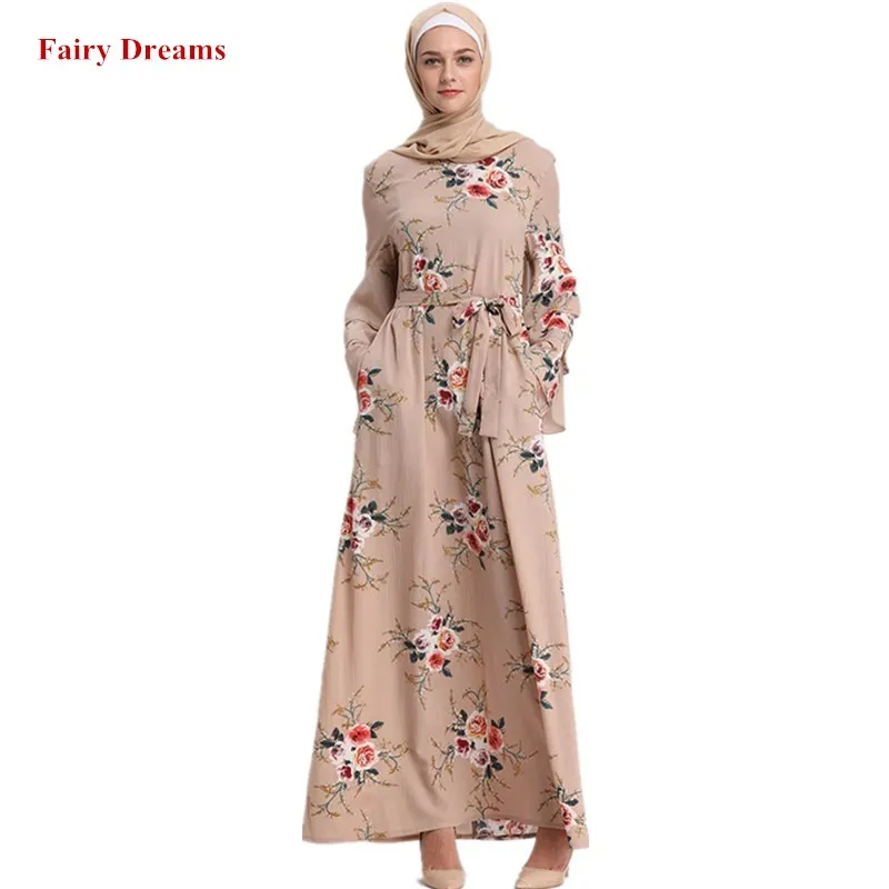 Abayas женская мусульманская одежда с цветочным принтом модные бандажные платья