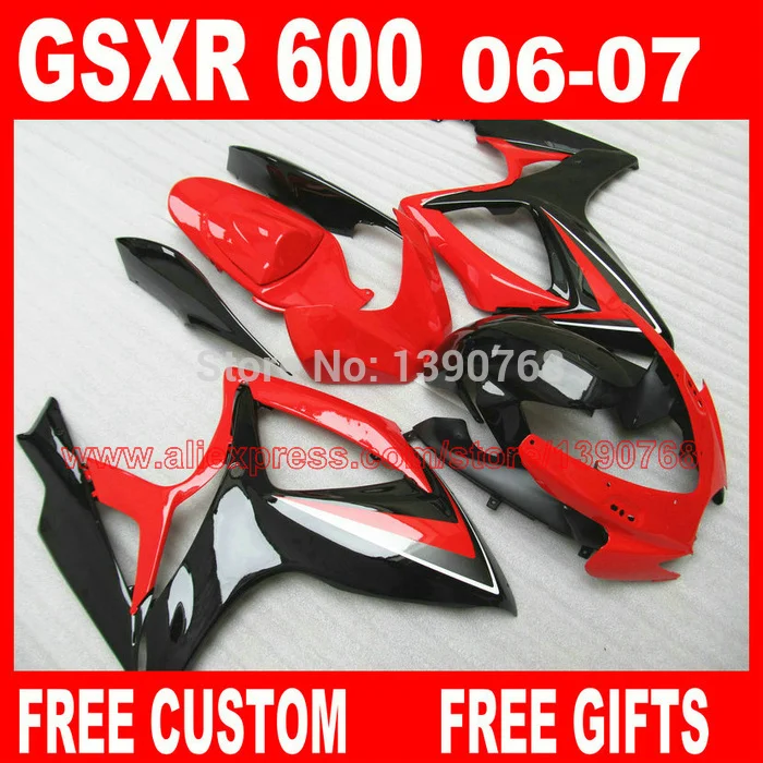 

fairing kit for 06 07 SUZUKI K6 K7 GSXR 600 750 glossy black red fairings set gsxr600 2006 GSXR750 2007 Cc23