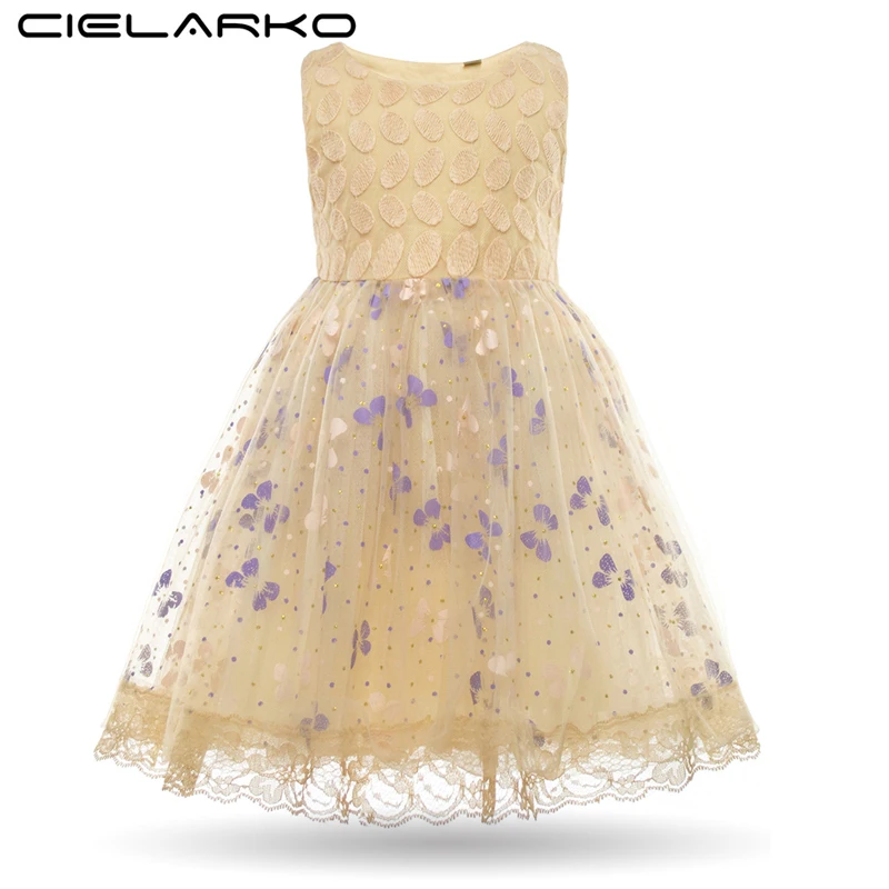 Buy Cheap Cielarko Baby Girl Sequins Dress Kids Butterfly Dot Embroidery Fancy Dresses Child Print Wedding Party Lace Dress Vestidos