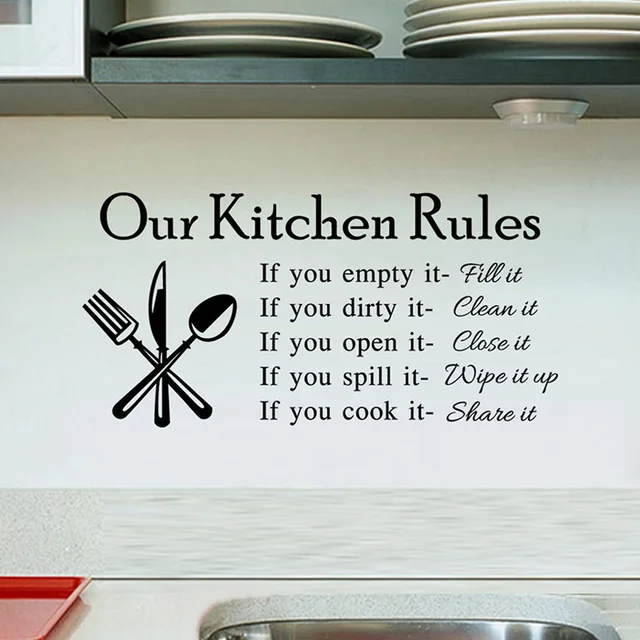 Règles de cuisine Salon Cuisine Vinyle Stickers Muraux pour Enfants Chambre Lettrage Art Devis