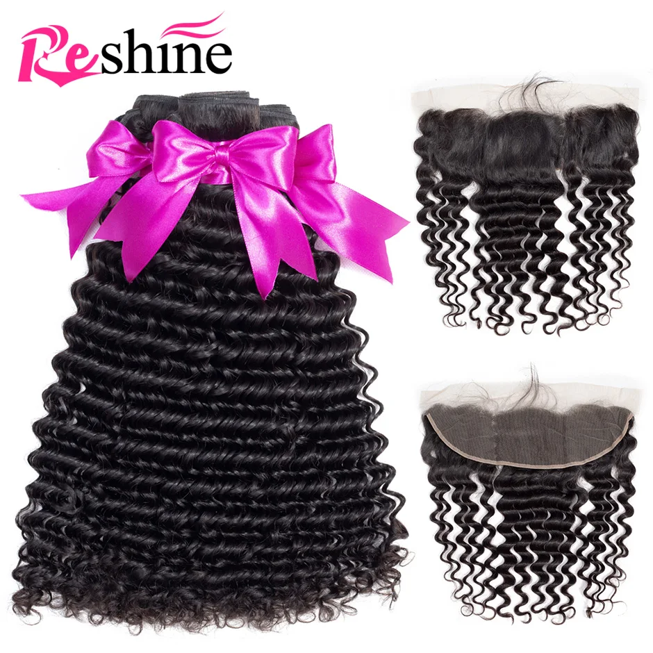 

Brazilian Deep Wave Hair Bundles With Frontal 3pcs Reshine Hair 100% Human Hair Bundles With Frontal Closure Remy Hair Extension
