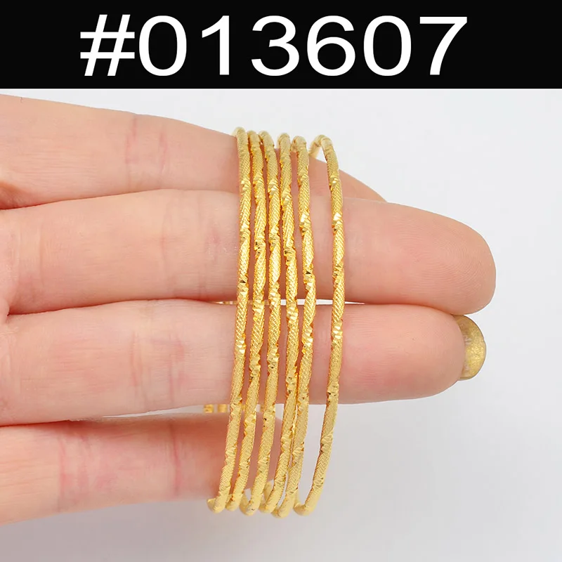 Anniyo(6 шт./лот) Африканский золотого цвета блестящий браслет для женщин девушек Дубай Круглый браслет ювелирные изделия эфиопская Свадьба невесты#013707 - Окраска металла: 013607