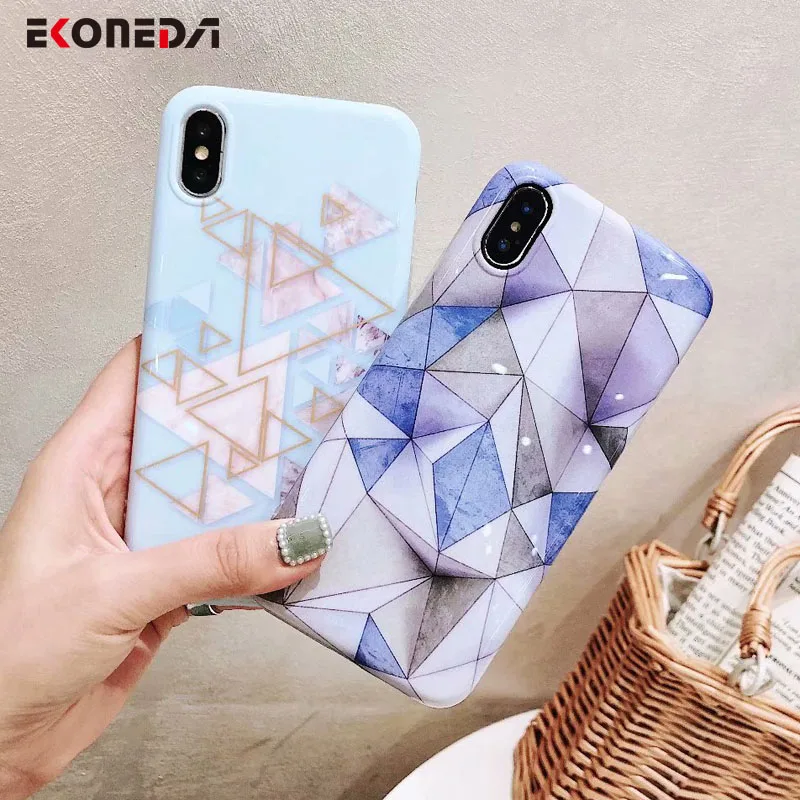 

EKONEDA Soft Silicone Case For iPhone 7 Plus 6S 8 Plus Case For iPhone XS Max XR Geometric Marble Patterned Back Cover