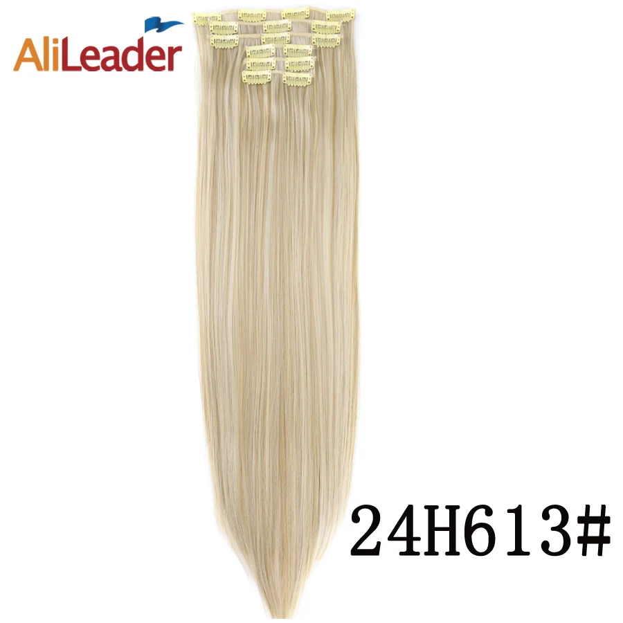 Alileader 6pcs Long Straight Women Black Brown High Tempreture Synthetic Hair Piece for women ombre Clip in Hair Extensions - Цвет: 24H613