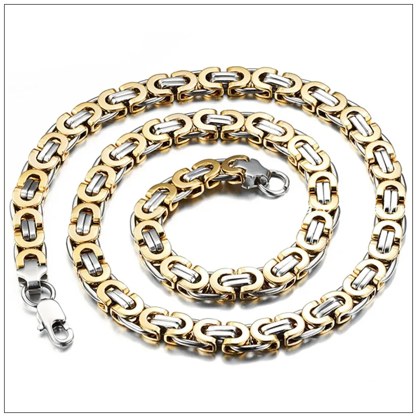 

60cm*8mm 77g New 316L Stainless Steel Silver&Gold Handmade Byzantine Chain Men's Boy's Necklaces,Perfect Technology