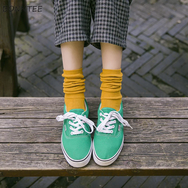

Socks Women Solid Simple All-match Breathable Cotton Soft Long Womens Various Colors Korean Style Female Sock Casual Deodorant