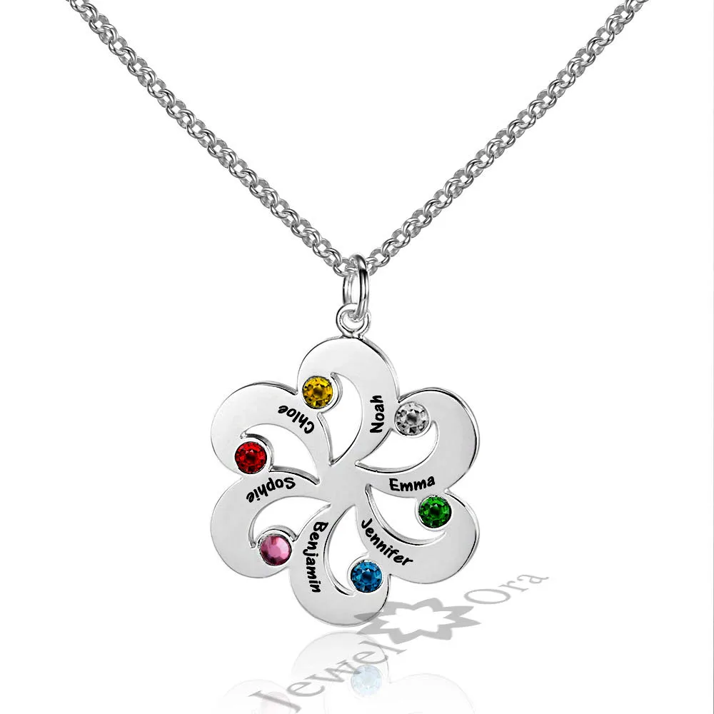 

Family Jewelry Personalized 925 Sterling Silver Birthstone Flower Necklace DIY Custom Made Names Pendant Necklace For Women