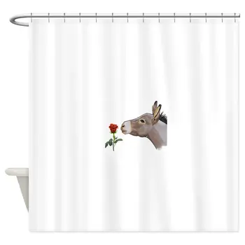 

Mini donkey smelling a long stem red rose Shower C Decorative Fabric Shower Curtain Set Bath Mat Set for Doormat Outdoor