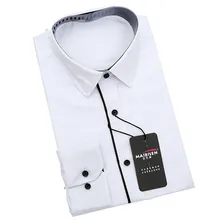Весенне-осенняя модная Новая мужская повседневная Однотонная рубашка с длинными рукавами/мужская приталенная деловая рубашка