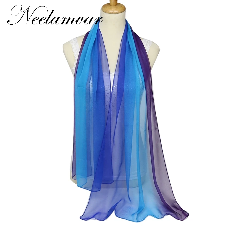 

Neelamvar fashion scarf 2019 Women Autumn Winter warm soft 100% Silk feeling Blend Ombre Oblong georgette Scarf designer shawl