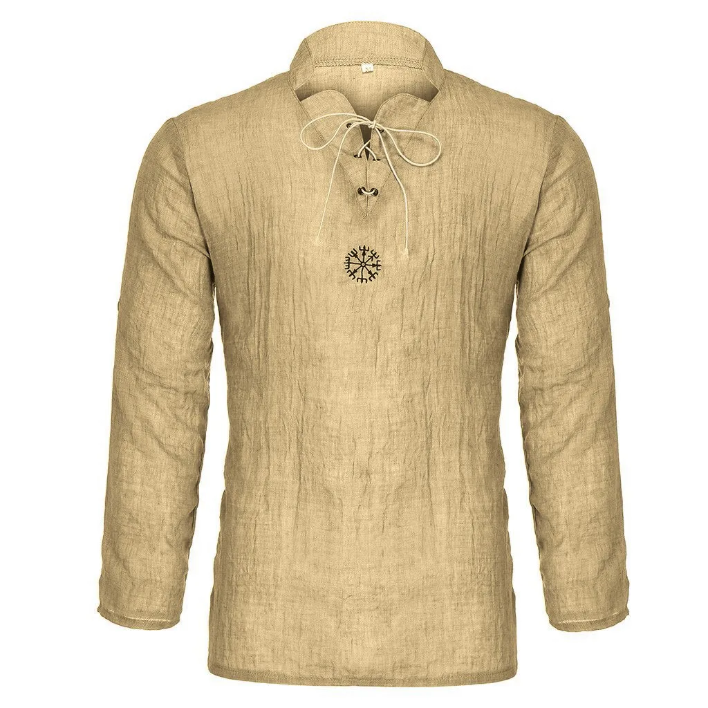 Хаки Летняя мужская рубашка, Camisa, стиль, длинный рукав, свободная рубашка, индивидуальная, хлопок-лен, чистый, блузка, топ, уличная одежда, Camisa masculina - Цвет: Хаки