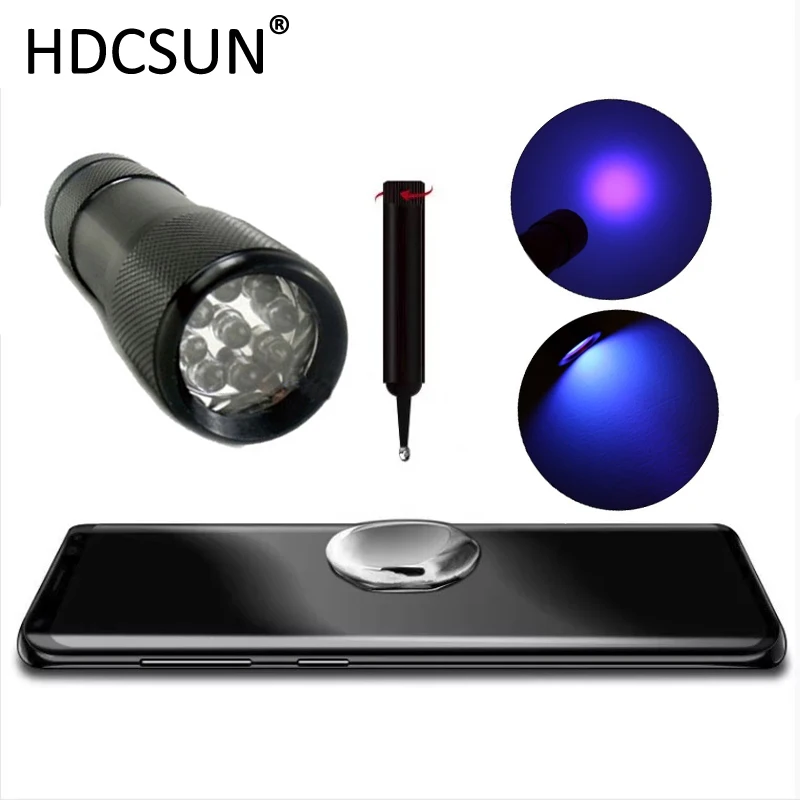 UV Tempered Glass Glue For Samsung Note 9 S8 S9 Plus S7 Edge Full Cover Glue Glass For LG V30 Film with uv cutting light lamp