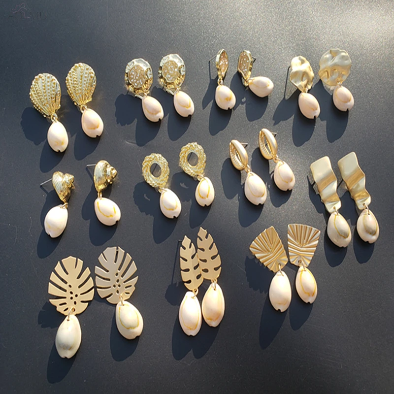 AOMU модные золотые матовые геометрические полые Овальный Круглый квадратный серьги-гвоздики из натуральной раковины для женщин, украшения для пляжа океана
