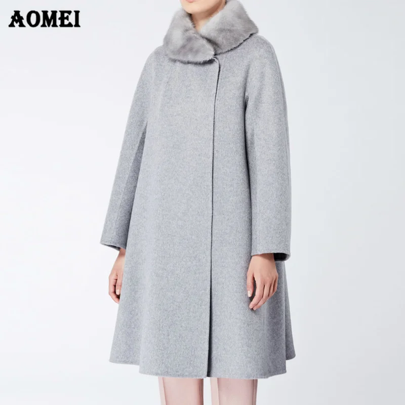 Women's Winter Coat and Overcoats Loose Fur Collar Elegant Warm Modern