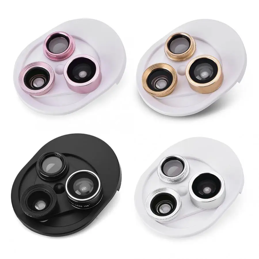 

Universal 4 in 1 Clip Cell Phone Camera Fisheye+Wide Angle+Macro Lens+CPL for iPhone/Samsung Magnifying lens with selfie lamp