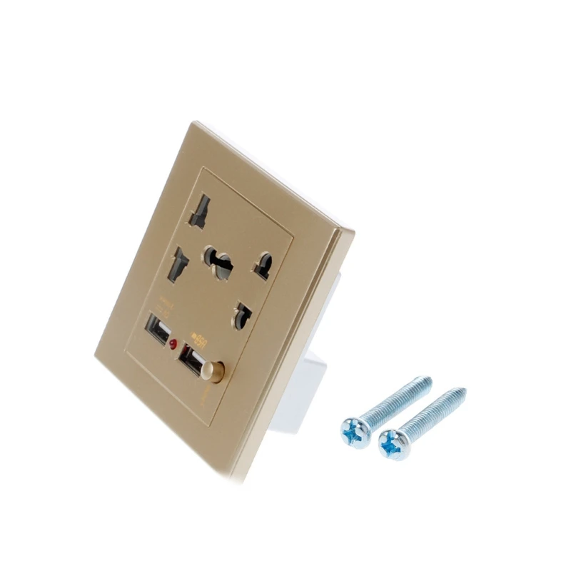 

OOTDTY Gold Color Dual USB LED Electric Wall Charger Station Socket Adapter Power Outlet On/Off Switch Panel