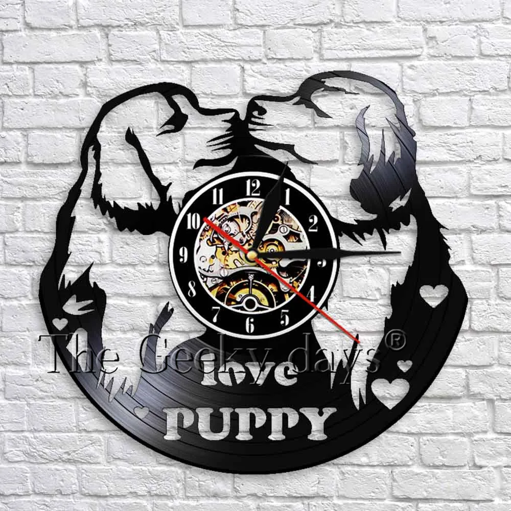 Виниловые настенные часы Love puppy современный дизайн для декора стен детской