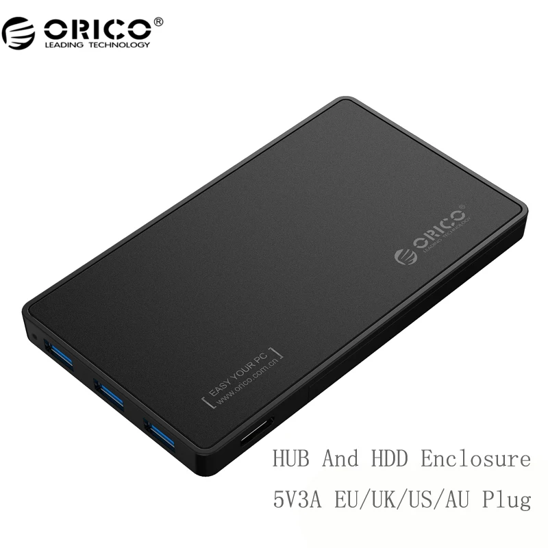 

ORICO 2588H3 2.5 HDD Enclosure USB 3.0 Hard Drive Case with 3 Ports USB3.0 HUB Tool Free Design Driver with 5V2A Power Adapter