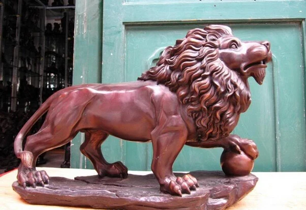 

S1503 Chinese 100% Pure Bronze Copper Feng Shui Evil Foo Dog Lion Play Bead Statue D0318