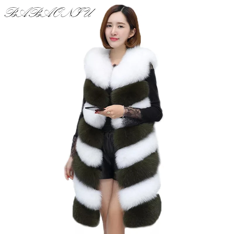 

Women Fashion Korean Long Faux Fur Vest Sleeveless Jacket Ladies Patchwork Color Waistcoat 2019 Autumn Winter Fluffy Overcoat