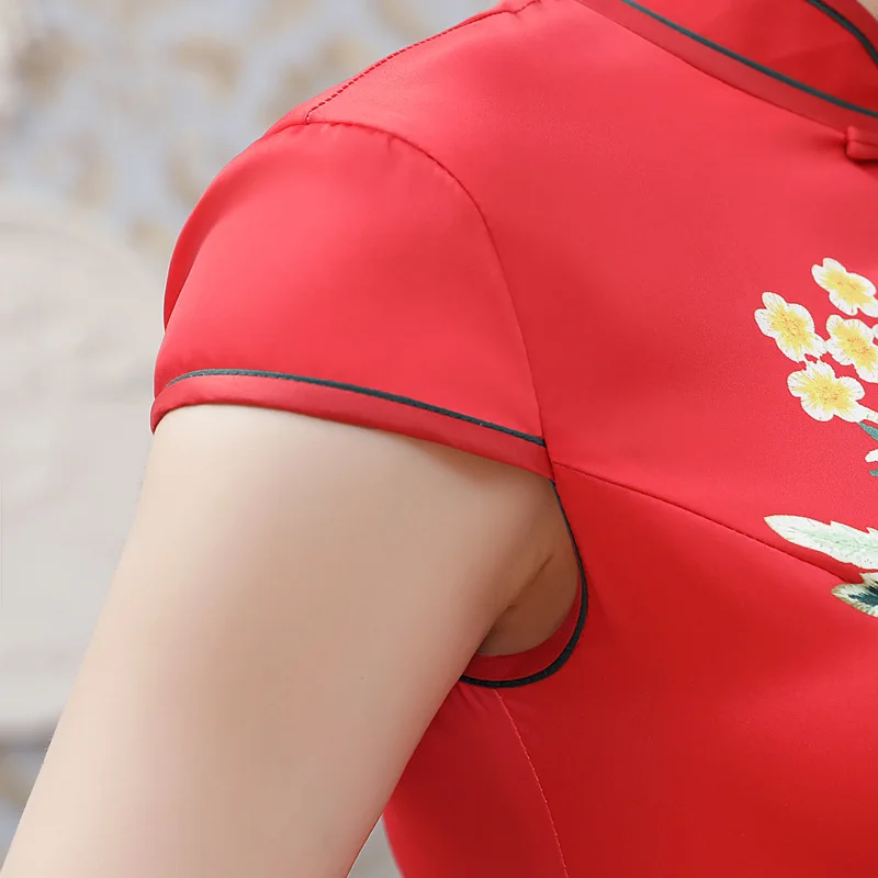 SHENG Коко китайские платья Qipao весна ся ПАО длинные шелковые атласы ежедневно высокого Vent юбка выступлений костюм для выступлений