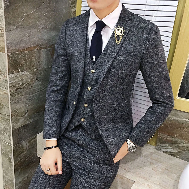 Vintage-Plaid-Suits-3-Piece-Tweed-Suits-Mens-Terno-Dos-Homens-Grey-Red-Green-Suits-Mens