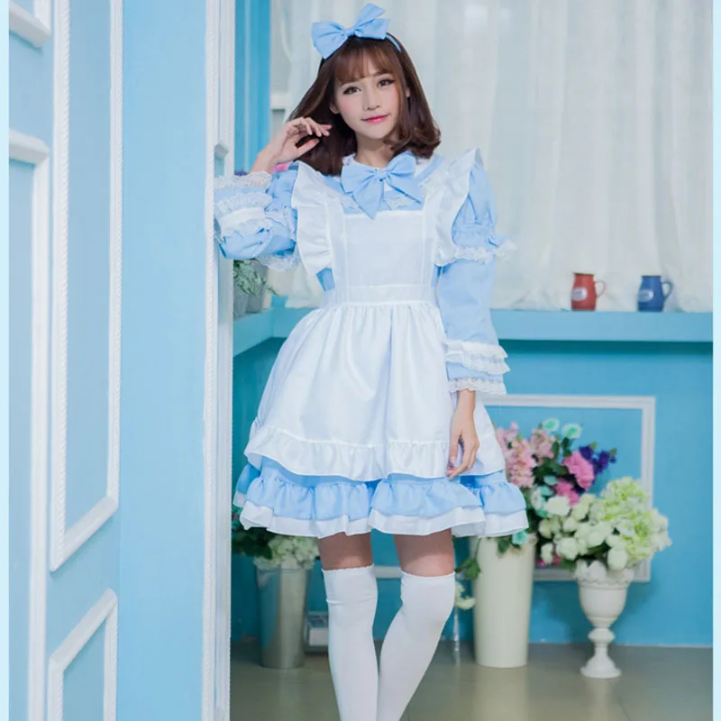 Coshome Women Girls Maid Cosplay Alice Costumes Family Matching Clothing Mother Daughter Blue Lolita Dress For Halloween Party (5)