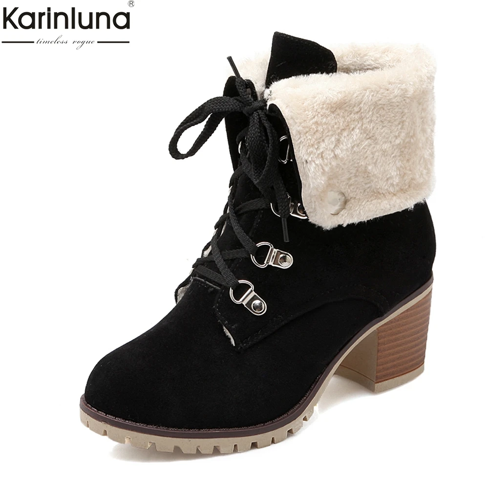 

Karinluna new dropship big size 34-43 square heels warm snow boots woman shoes russia plush winter shoes women ankle boots