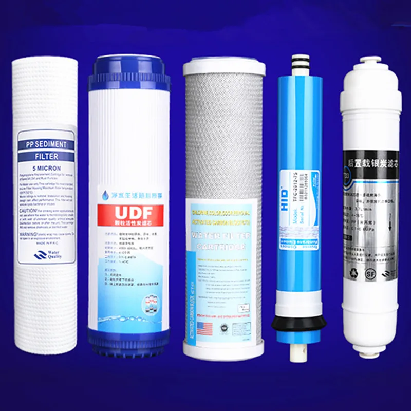 

Water Purifier 5 Stages Filter Cartridge PPF Cotton +UDF+CTO+75 GPD RO Membrane+ Activated Carbon Post Filter