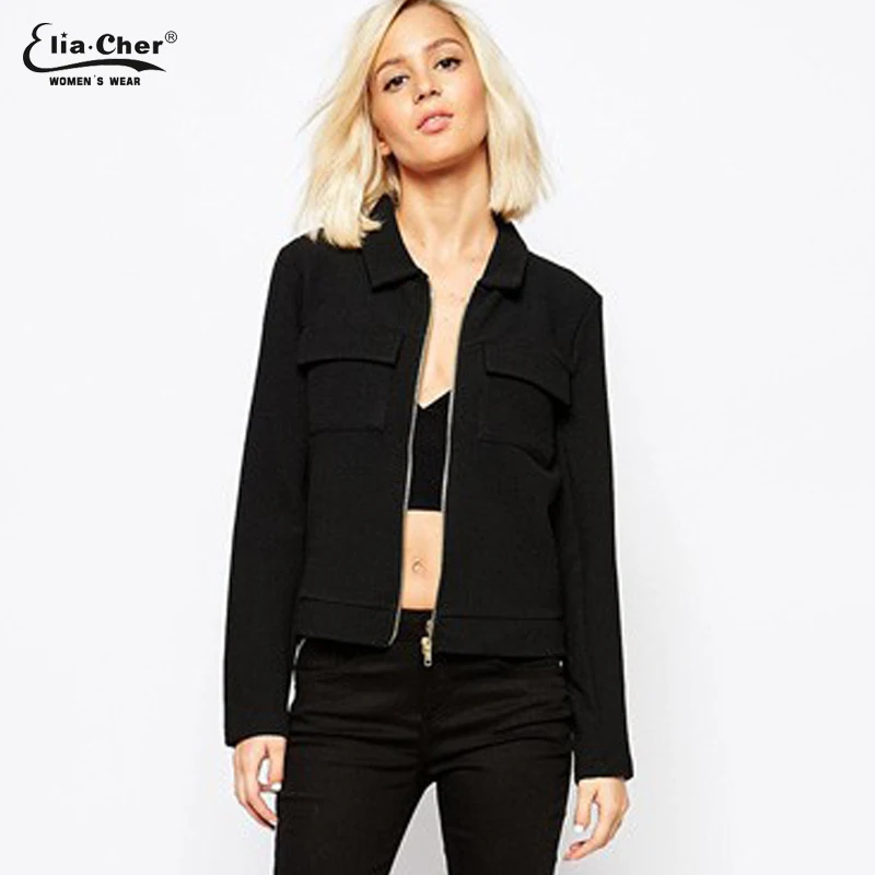 Autumn Fashion Coats & Jackets O neck Zipper Slim Black Winter Coat Eliacher Brand Plus Size Casual Full Sleeve Regular Tops