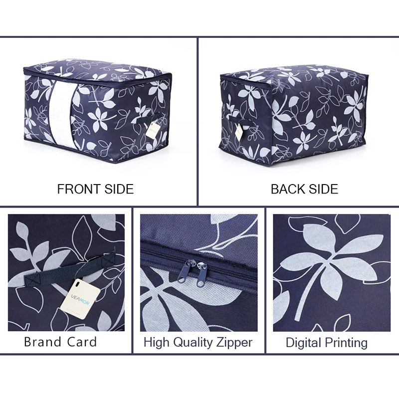 Veamor الزهور المطبوعة غير المنسوجة المعزي بطانية وسادة الفراش لحاف الملابس أكياس الفضاء التوقف التخزين حقيبة تخزين الحاويات