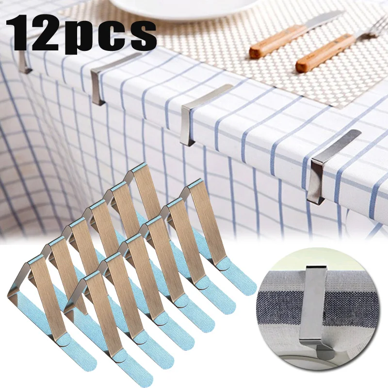 

6/12 PCS Stainless Steel Tablecloth Clamps Wedding Promenade Table Cover Holder Clip Holder Cover Clamps Picnic Tools