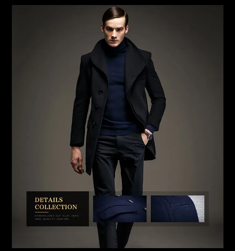 Мужской шерстяной плащ зимний теплый шерстяной длинный жакет Мужской приталенный однотонный шерстяной пиджак европейский модный бренд Мужское пальто